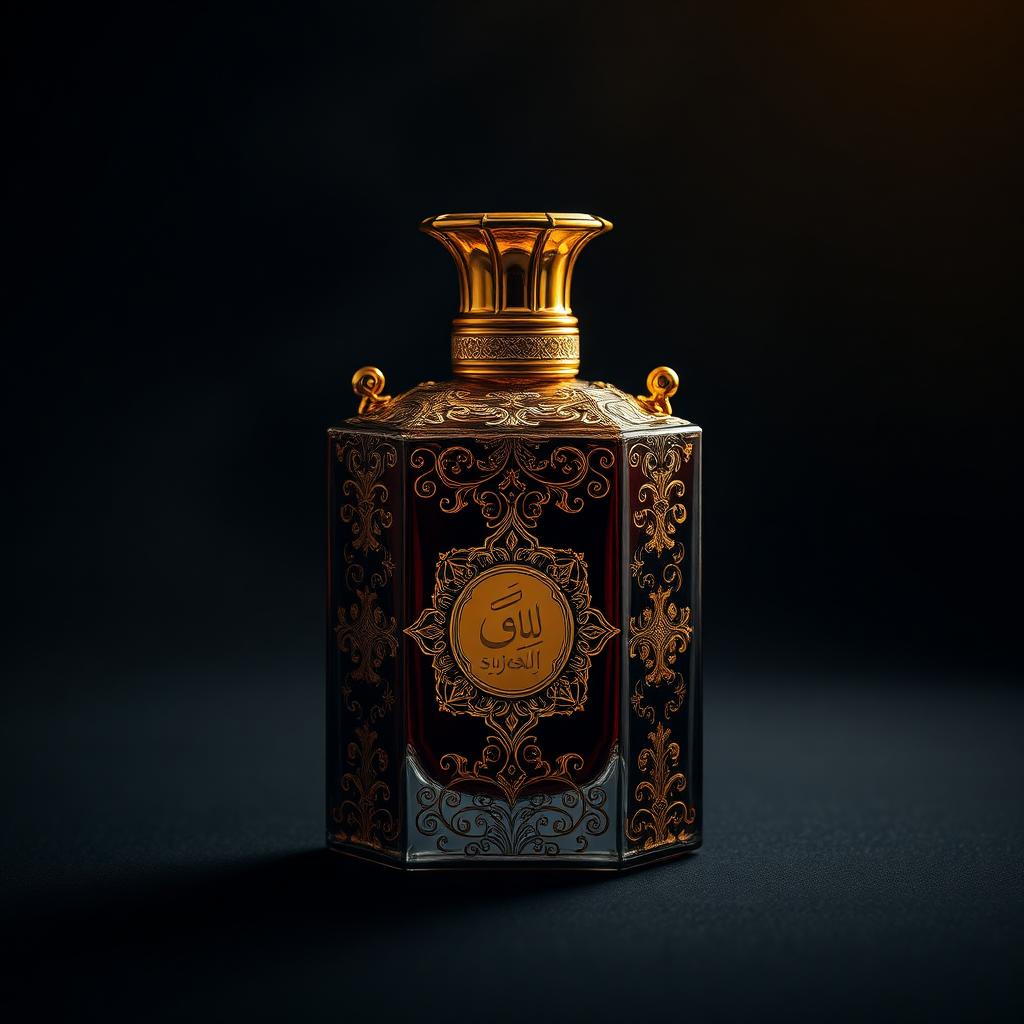 Ornate gold and crystal oud attar perfume bottle